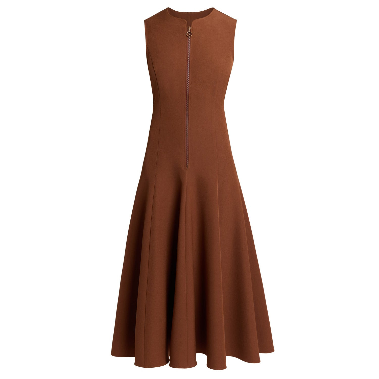 Santorelli Women's Brown Sunny Sleeveless Midi Dress With Front Zipper In Stretch Crepe In Neutral