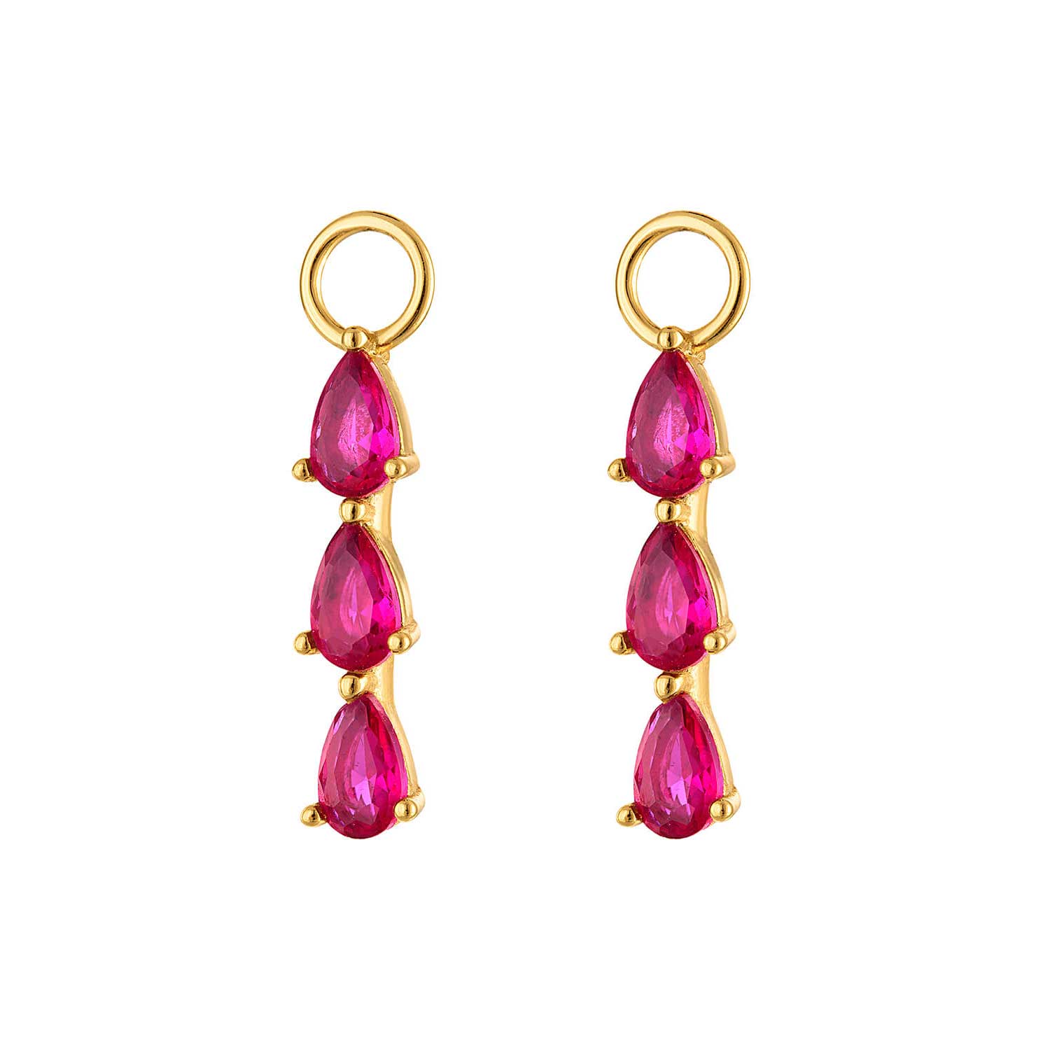 Outofoffice Women's Gold Three Pave Hot Pink Earring Charm Huggies