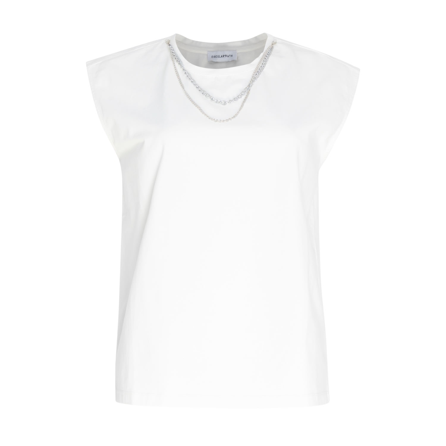 Circular Path Women's Sleeveless Round Neck Necklace T-shirt - White In White