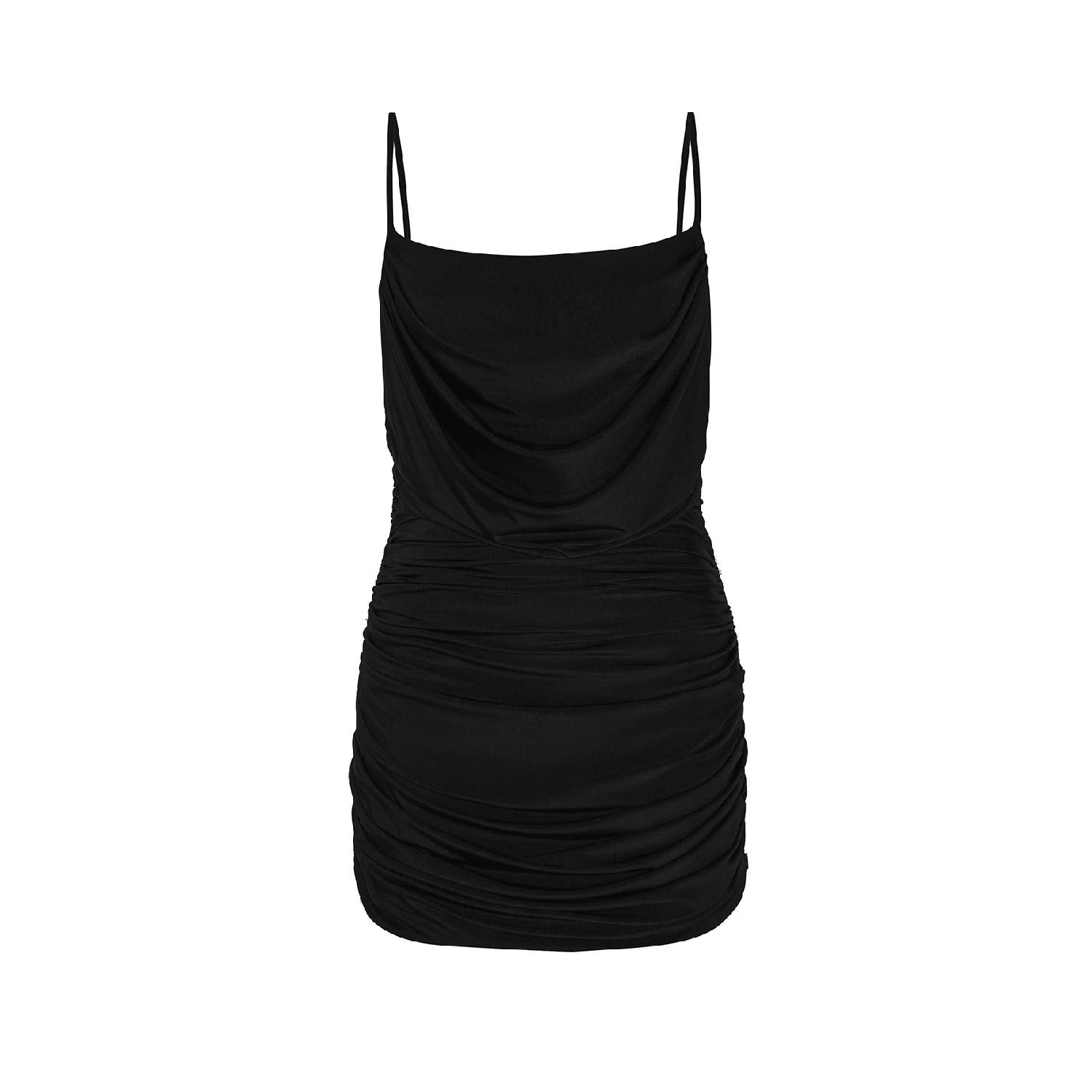 naughty lada black mini dress Plus Size Casual Black Turndown Collar Plunging Neck Draped Long Sleev   Plussizefix