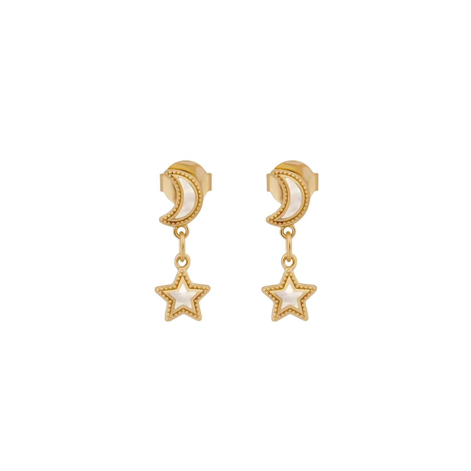 Karma And Luck Women's Gold / White Ethereal Glow Rainbow Moonstone Moon & Star Gold Earrings In Gold