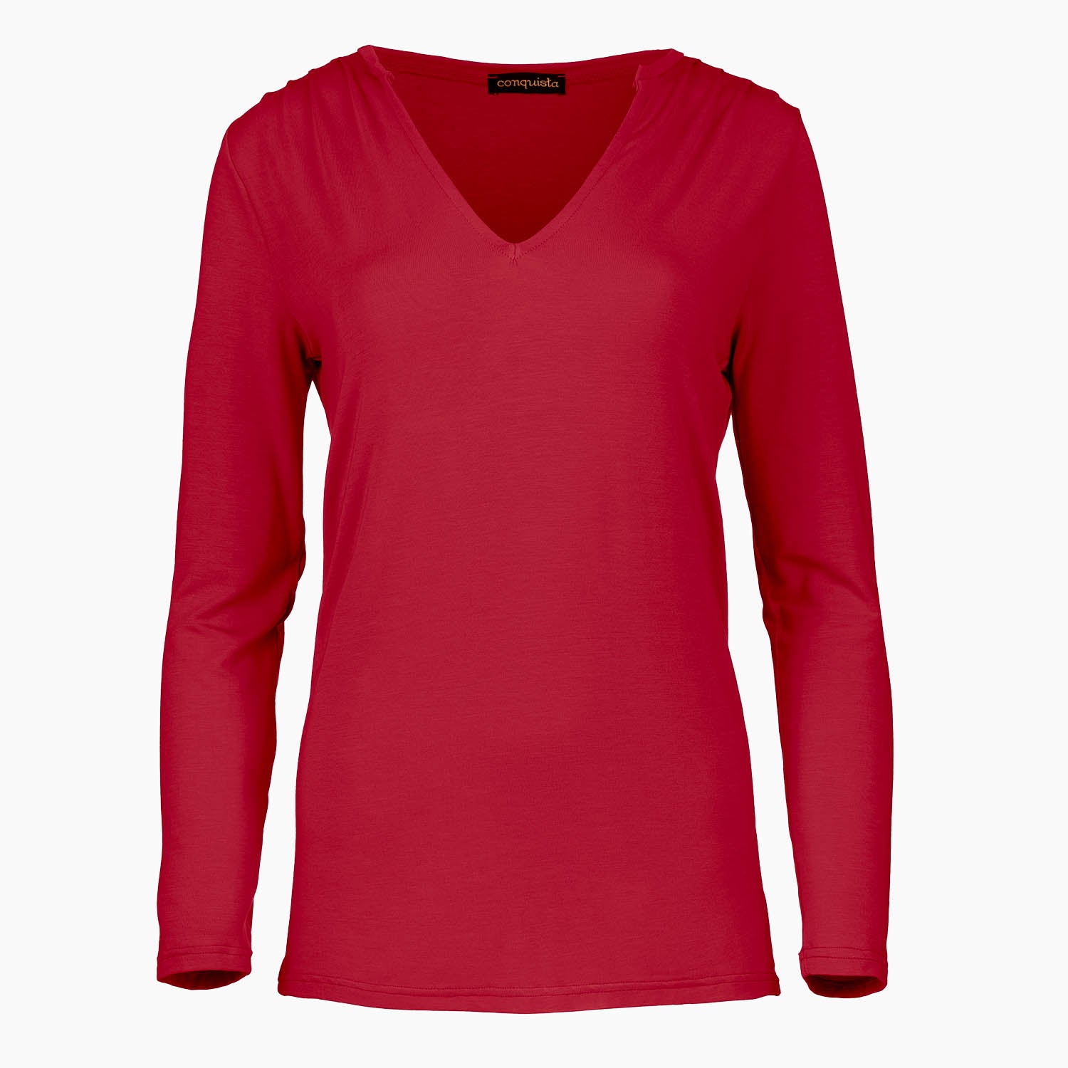 Conquista Women's Red Jersey V Neck Top In Red