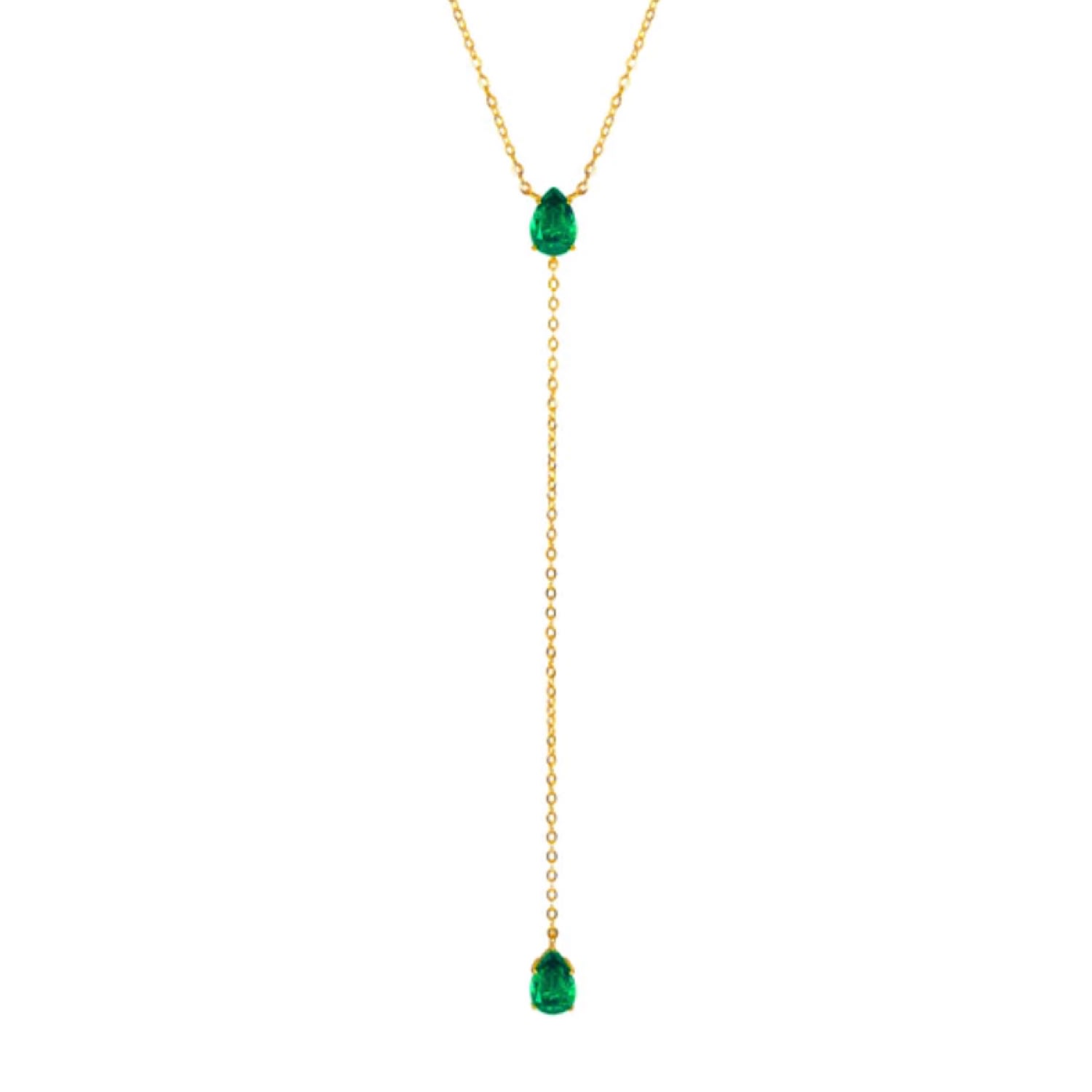 Women’s Gold / Silver Pear & Pear Emerald Lariat Y Necklace Selen Jewels