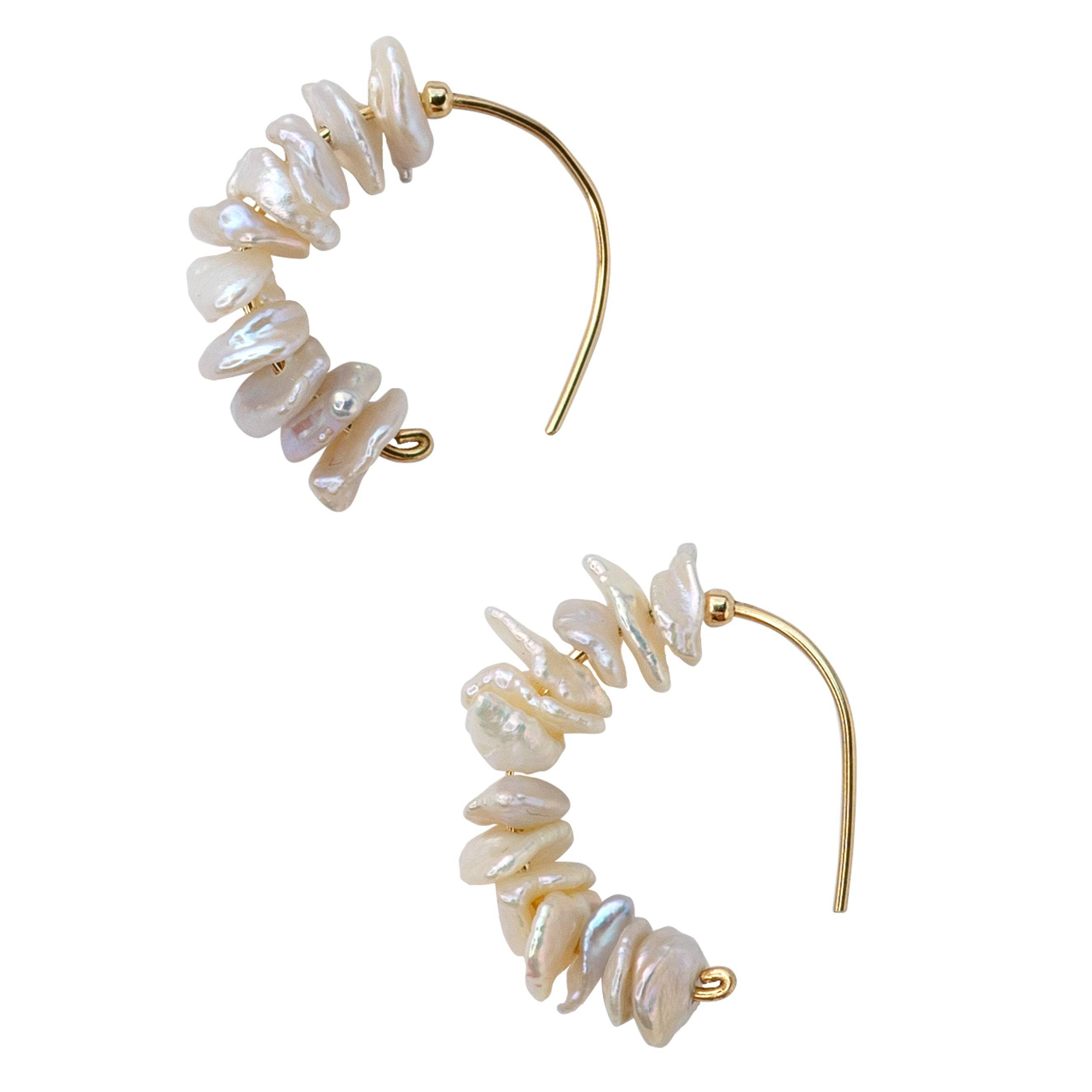 Bombyx House Women's Gold / Pink Petal Pearl Half Moon Earring Gold Hook In Gold