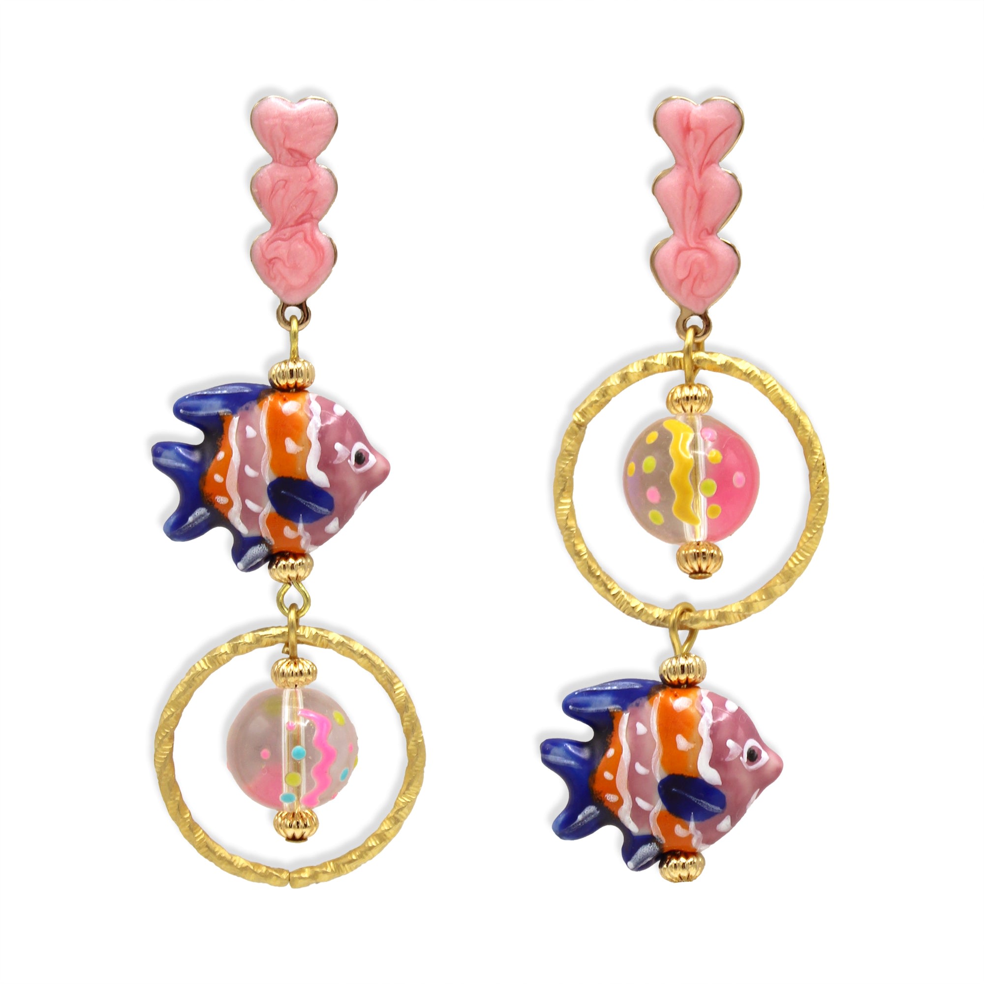 Midnight Foxes Studio Women's Blue / Gold / Pink Pink, Blue & Orange Fish Earrings In Gray