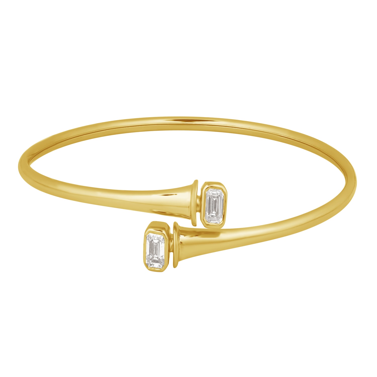 Artisan Women's Gold / White 14k Yellow Gold Emerald Cut Diamond Open Cuff Bangle Bracelet In Gold/white