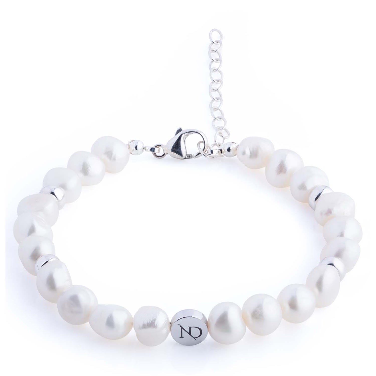 N'damus London Women's Silver / White Nacre Sterling Silver & Ivory Baroque Pearl Bracelet With Silver Button