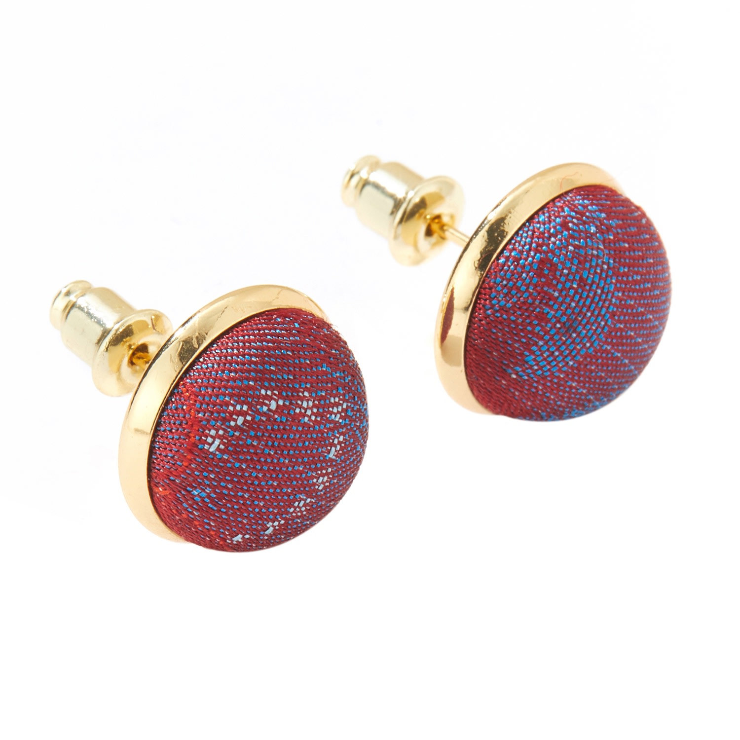Women's Red / Blue Pure Silk Brocade Earrings | Pheiffer Beach | Stud Earrings | Shine Collection | Soft Strokes Silk