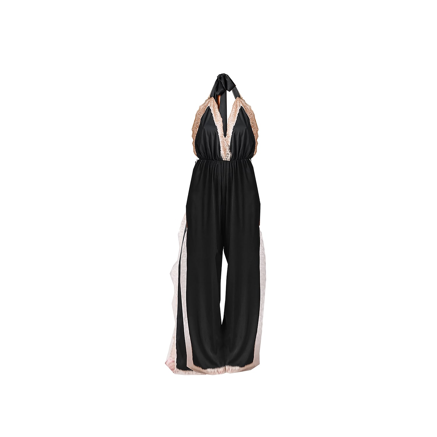 Noblesse Oblige Women's Black Long Open Leg Halter Neck Romper In Black
