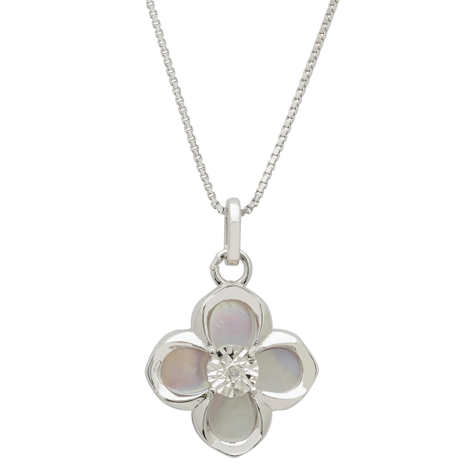 Women’s White / Silver Clover Flower Mother Of Pearl Pendant Necklace Silver Latelita