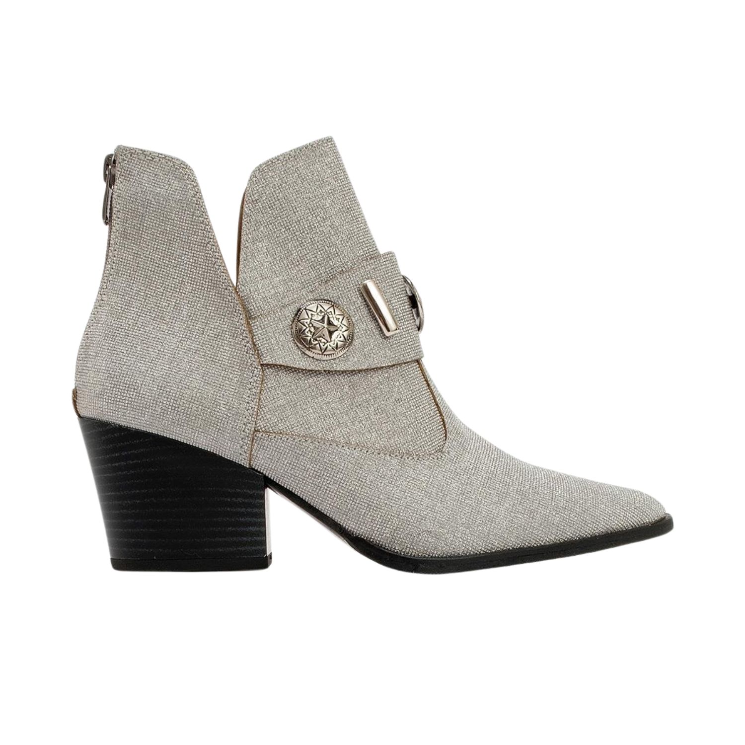 Prologue Shoes Women's Kenda Silver Glitter Buckle Block Heel Boot