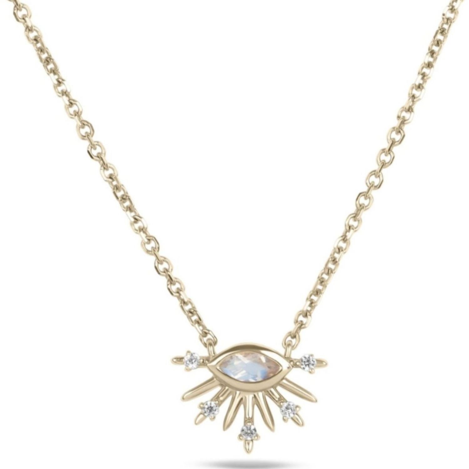 Zohreh V. Jewellery Women's Gold / Neutrals Moonstone & White Sapphire Sunburst Necklace 9k Gold
