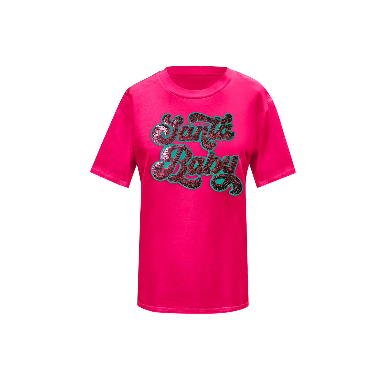 Toma Women's Christmas Pink Santa Baby Sequin T-shirt In Pink