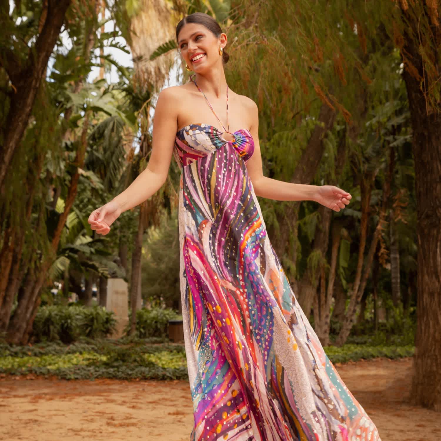 Forgot About You Flowy Bandeau Viscose Lurex Maxi Dress - Milky Way by  Introvertie VIENNA