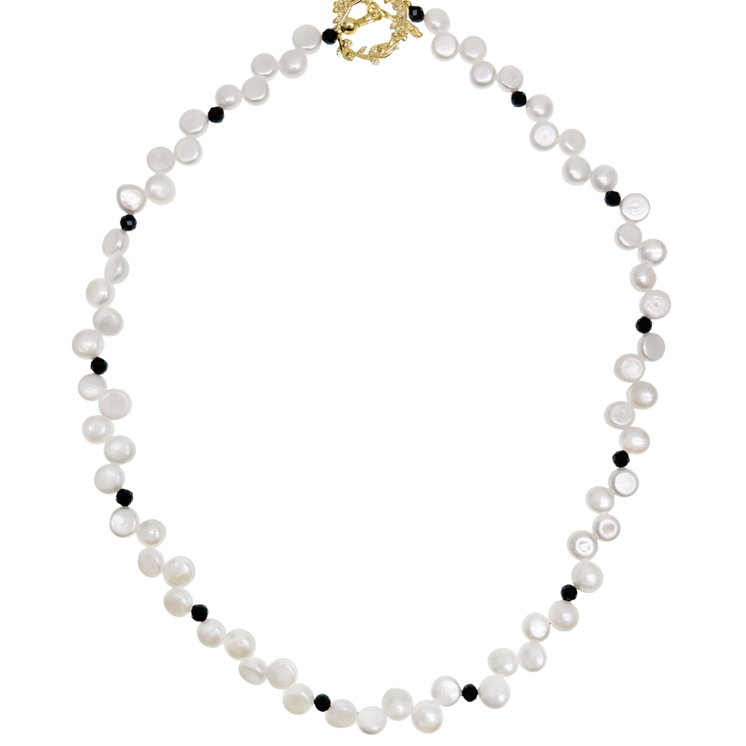Farra Women's White Flower Petal Pearls With Black Gemstone Necklace In Gray
