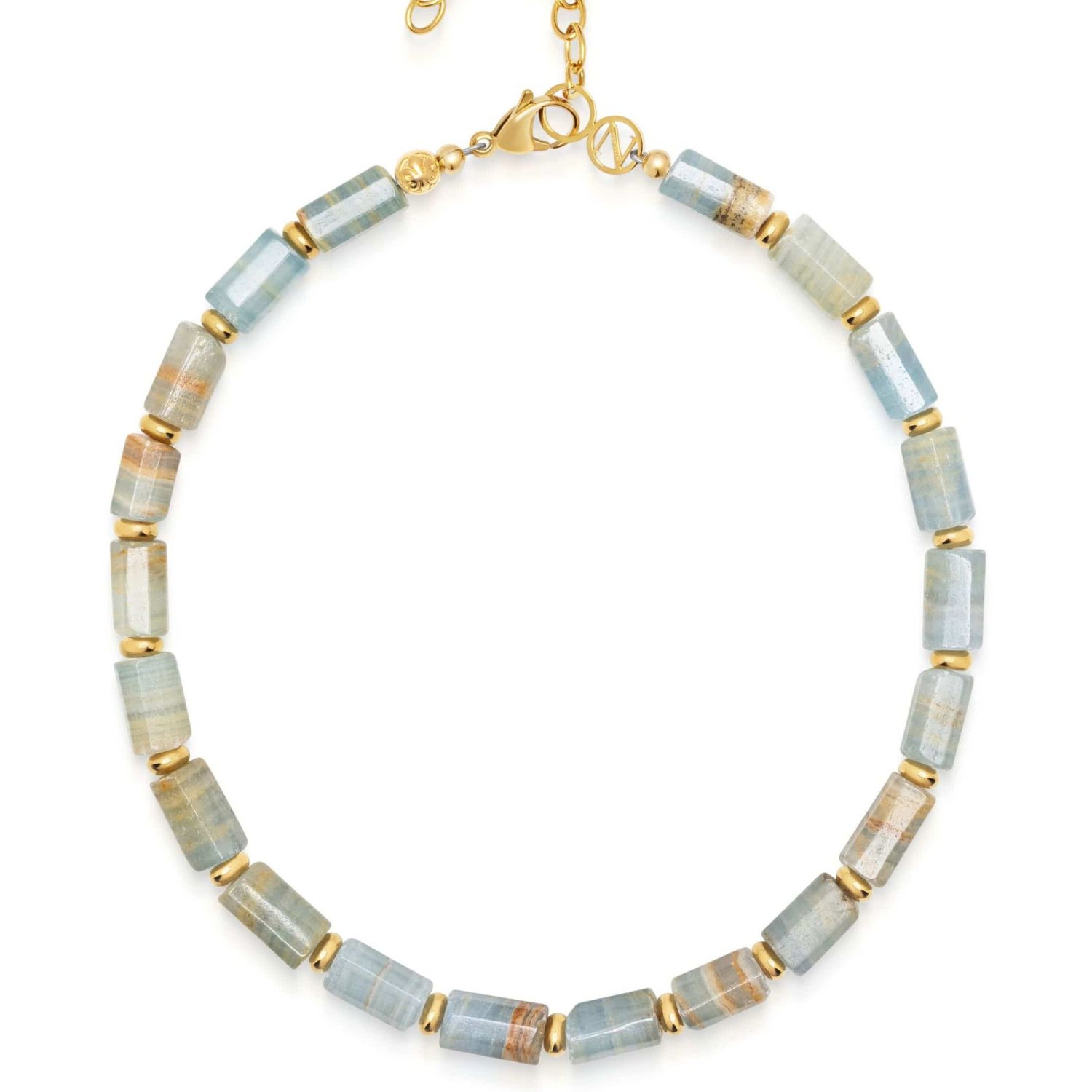 Nialaya Women's Aquamarine Rectangular Bead Choker In Gold In Blue/yellow