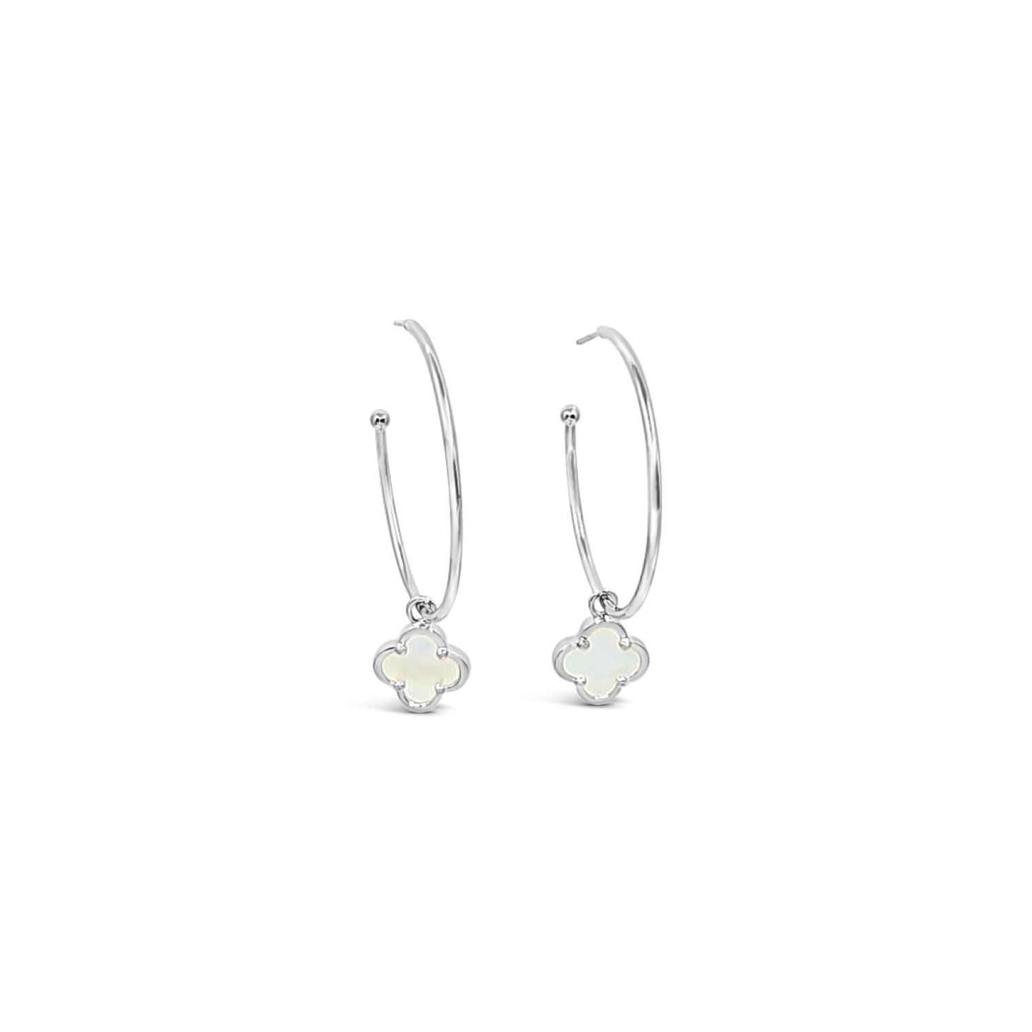 Lutiro Women's White Clover Hoop Set Thirty Five Mm - Mother Of Pearl-silver In White