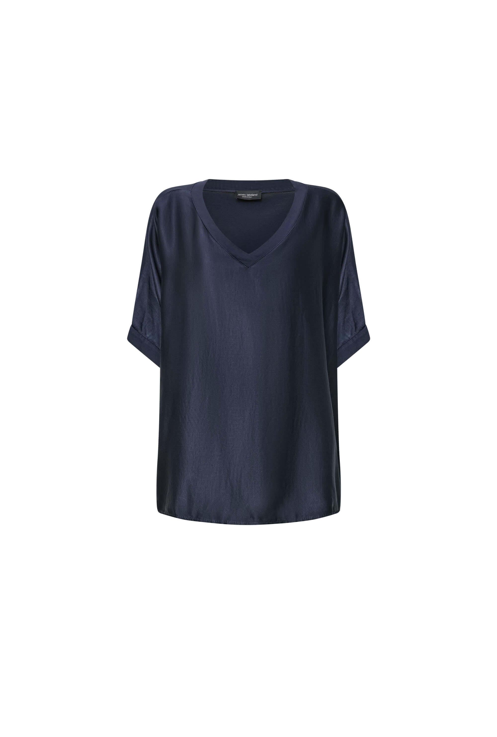 James Lakeland Women's Blue Navy Satin Short-sleeve Top In Blue