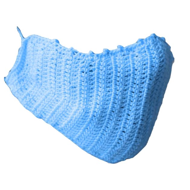 Download Crochet Face Mask In Yellow Crokini Swim Wolf Badger PSD Mockup Templates