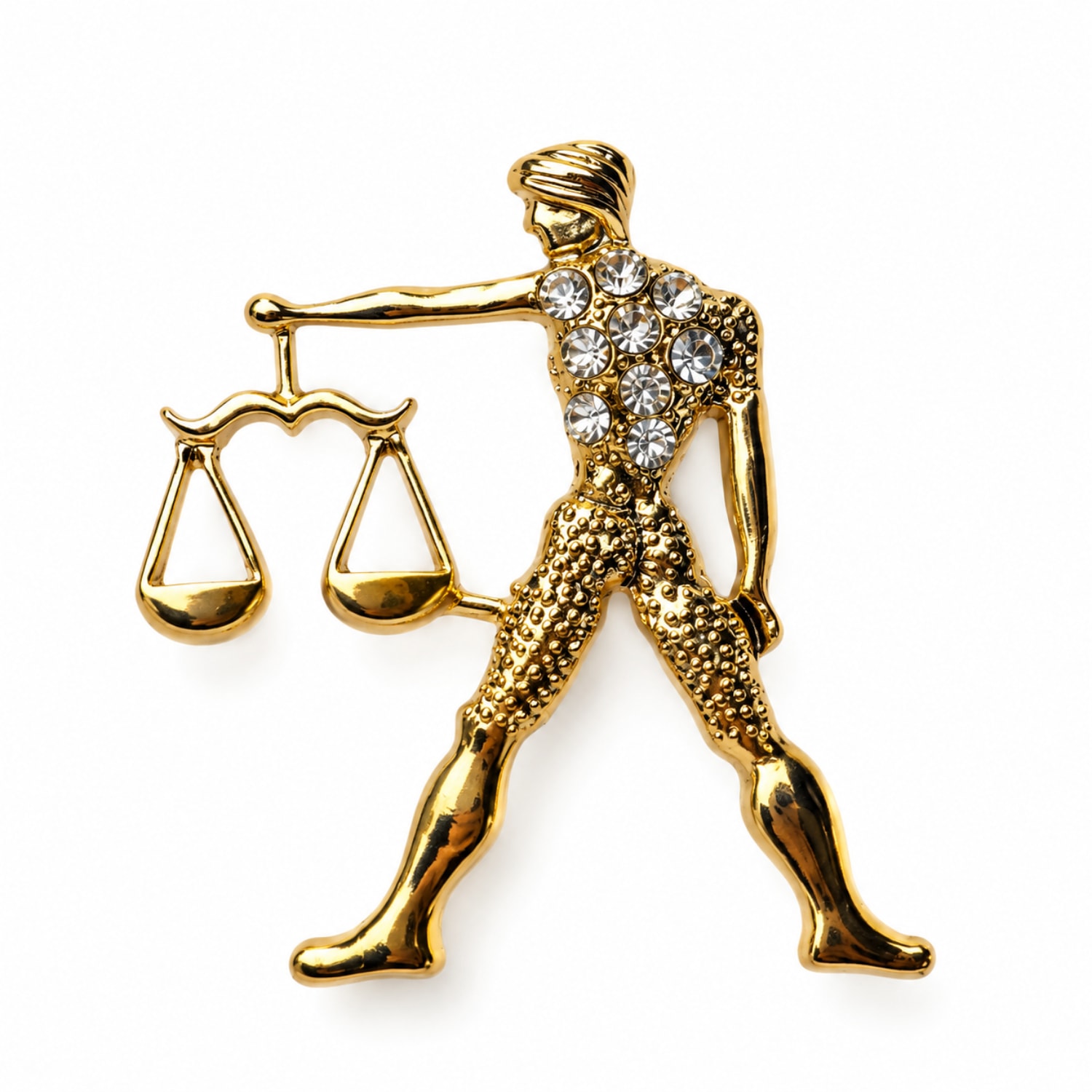Women's Sparkling Gold Plated Zircon Libra Zodiac Statement Brooch - Gold | By Ozge
