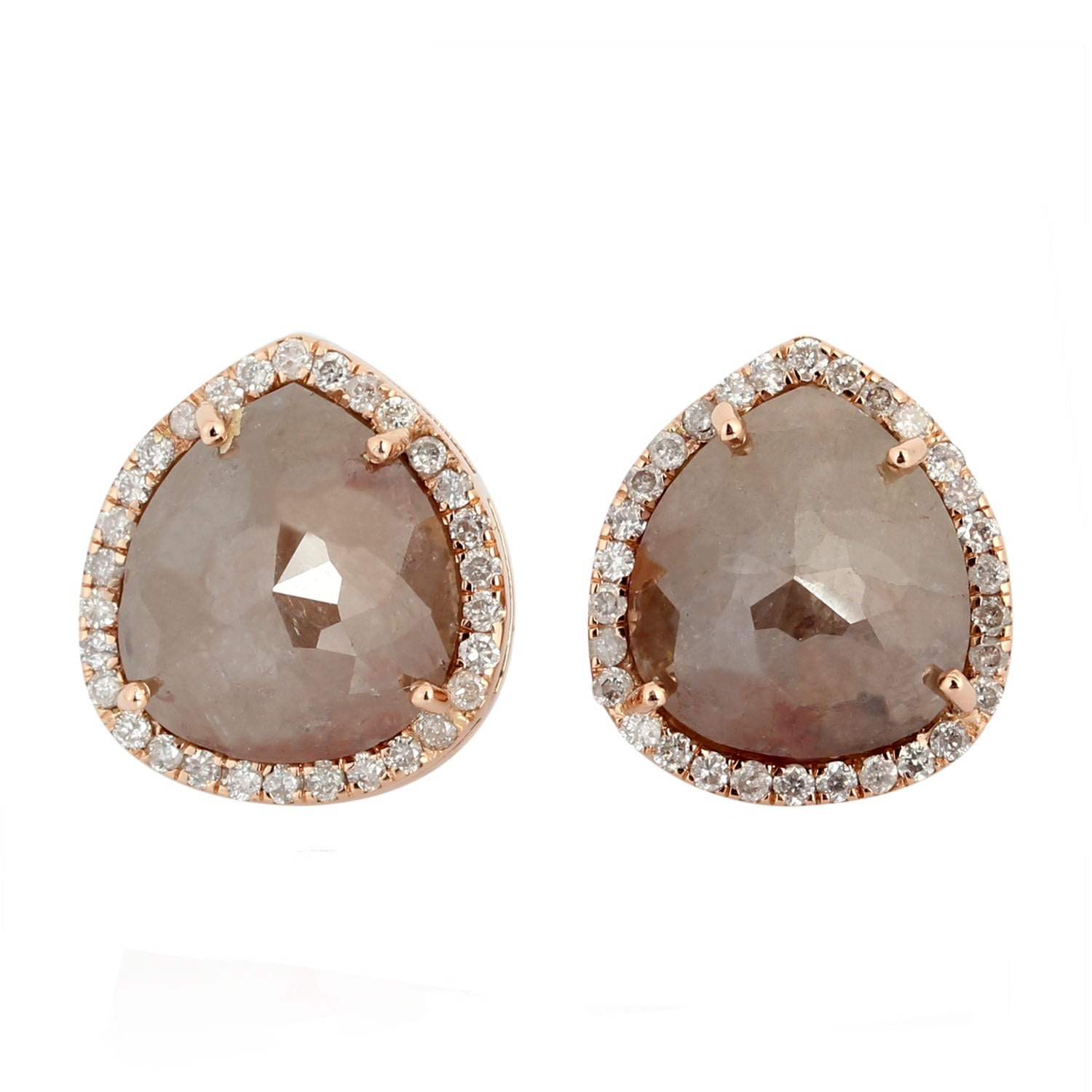 Women’s Brown / Rose Gold / White Ice Diamond 18K Gold Pear Rose Gold Handmade Stud Earrings Artisan