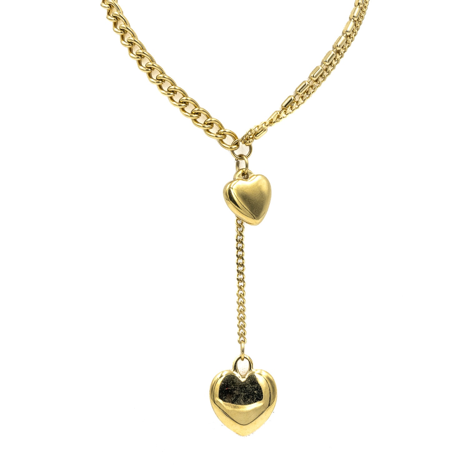 Women’s Double Layered Heart Drop Gold Necklace Superdivajewellery