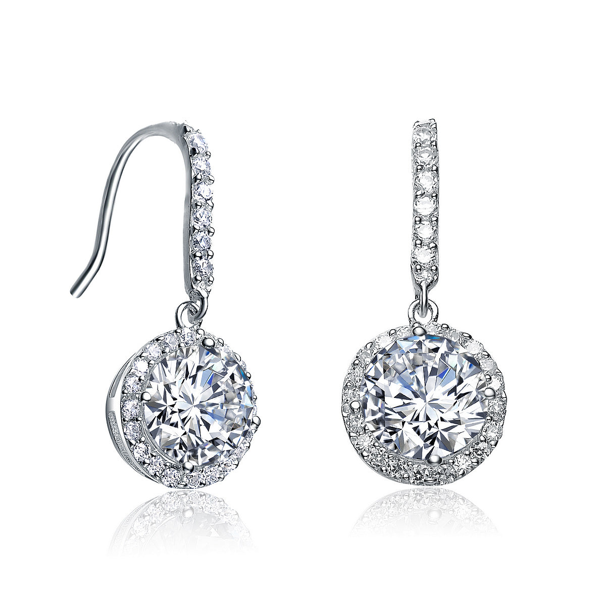 Women’s Sterling Silver White Gold Plated Cubic Zirconia Hook Earrings Genevive Jewelry