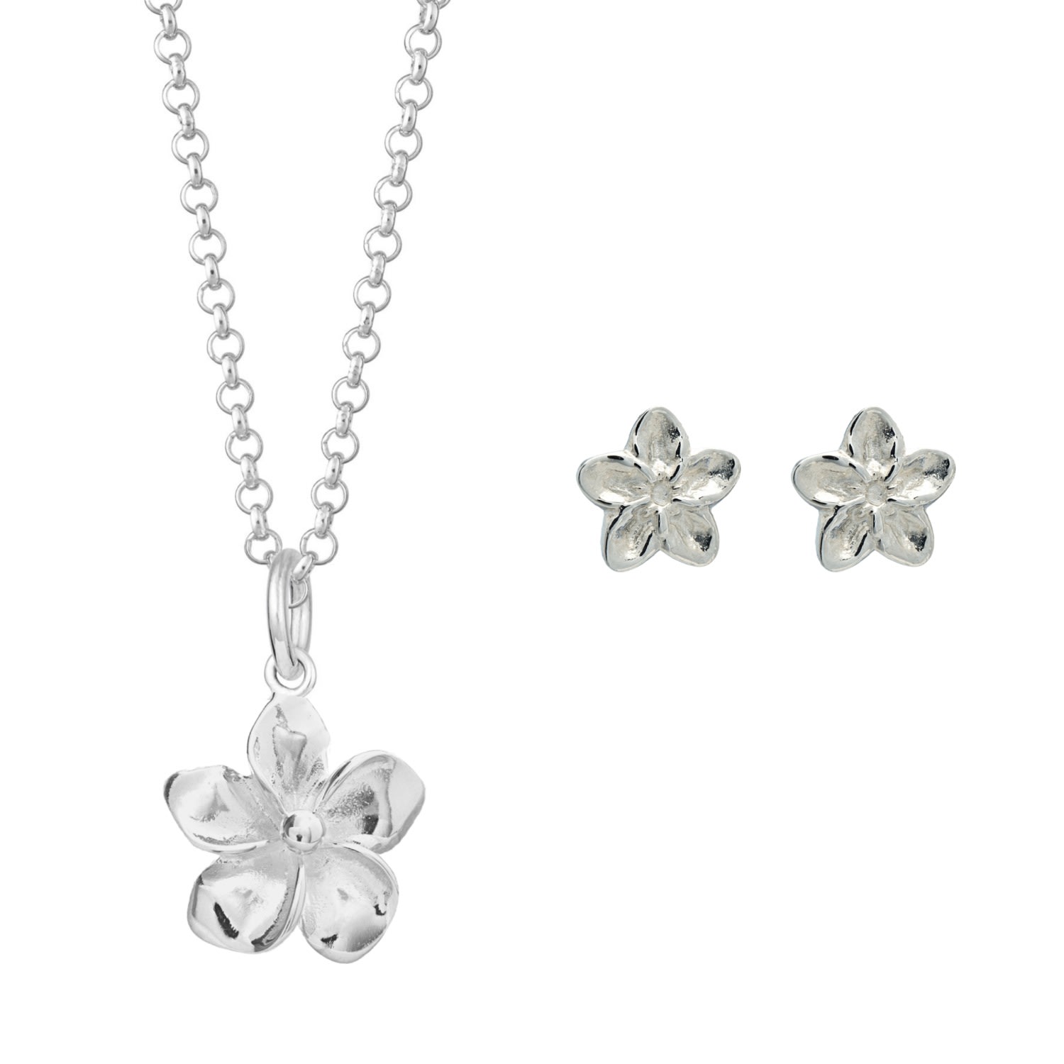 Women’s Sterling Silver Flower Necklace & Studs Jewellery Set Lily Charmed