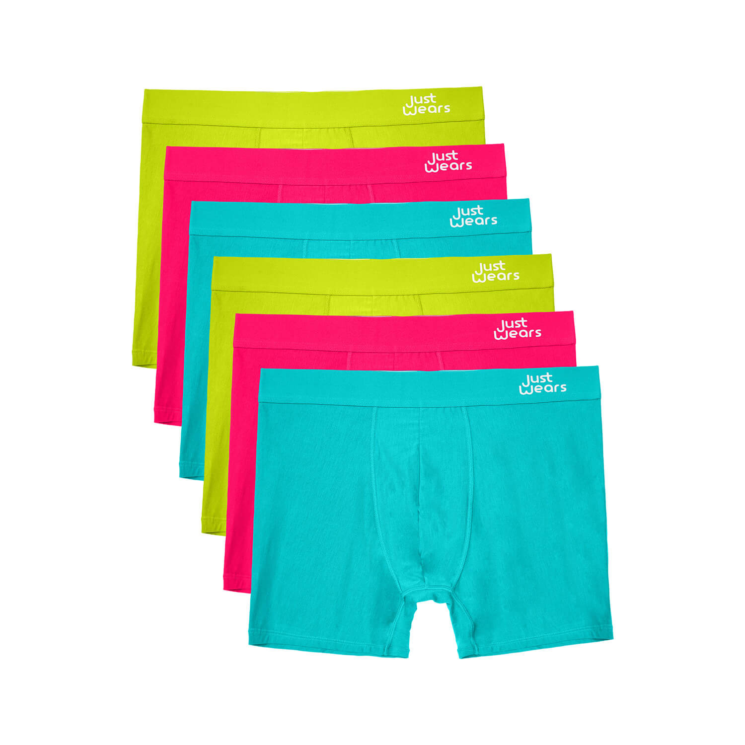 Men’s Blue / Green / Pink Super Soft Boxer Briefs With Pouch - Anti-Chafe & No Ride Up Design - Six Pack - Neon Green, Pink, Blue Medium Justwears