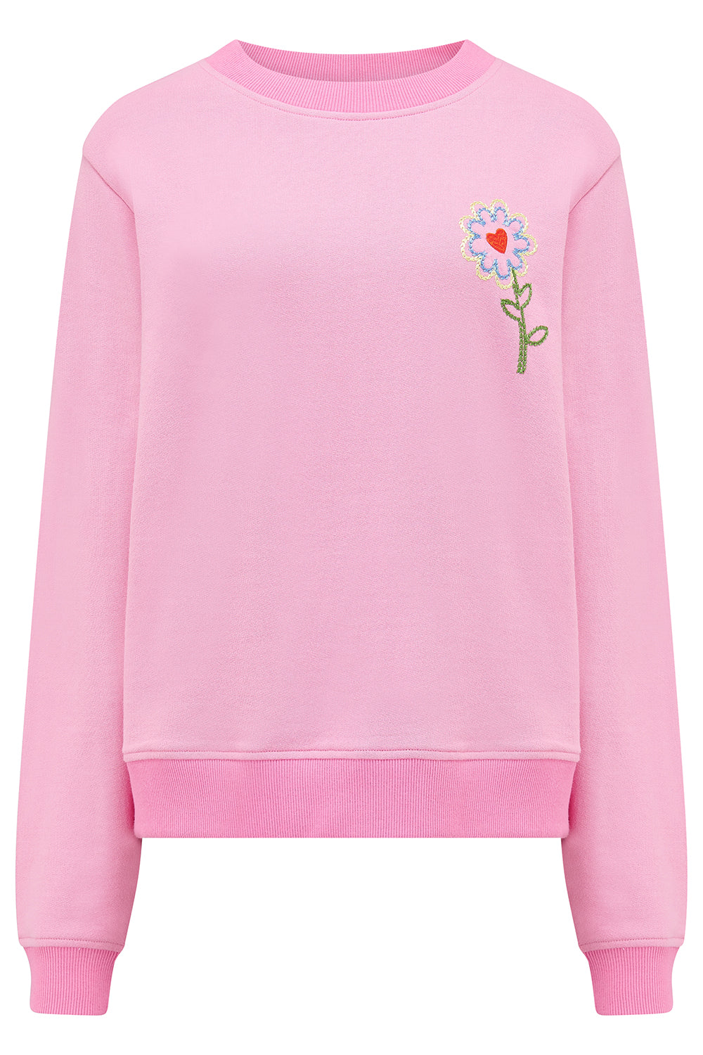 Mindy Blouson Sleeve Sweatshirt Pink, Heart Flower | Sugarhill