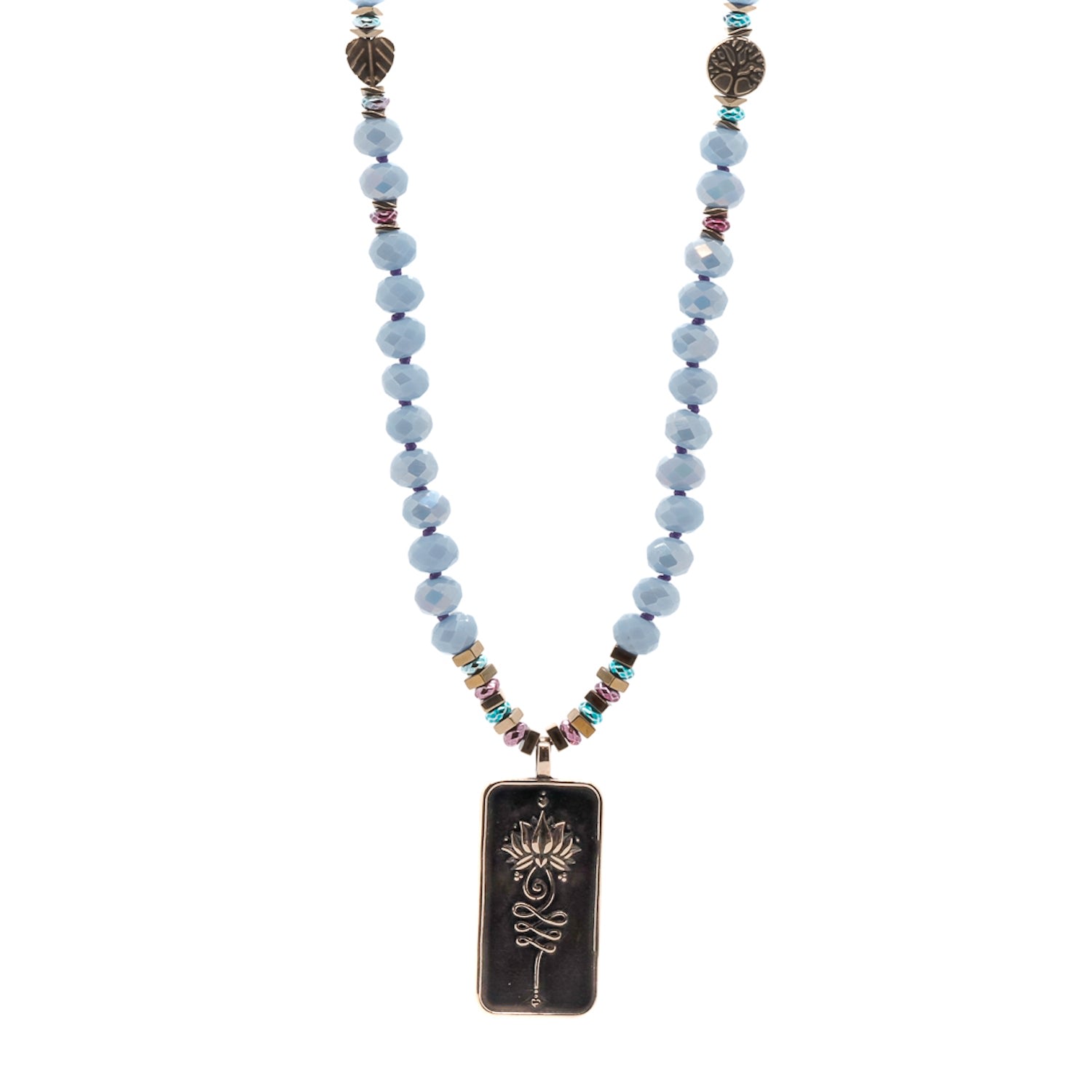 Women’s Gold / Blue / Pink Unalome Mantra Pendant Self Love Beaded Necklace - Blue Ebru Jewelry