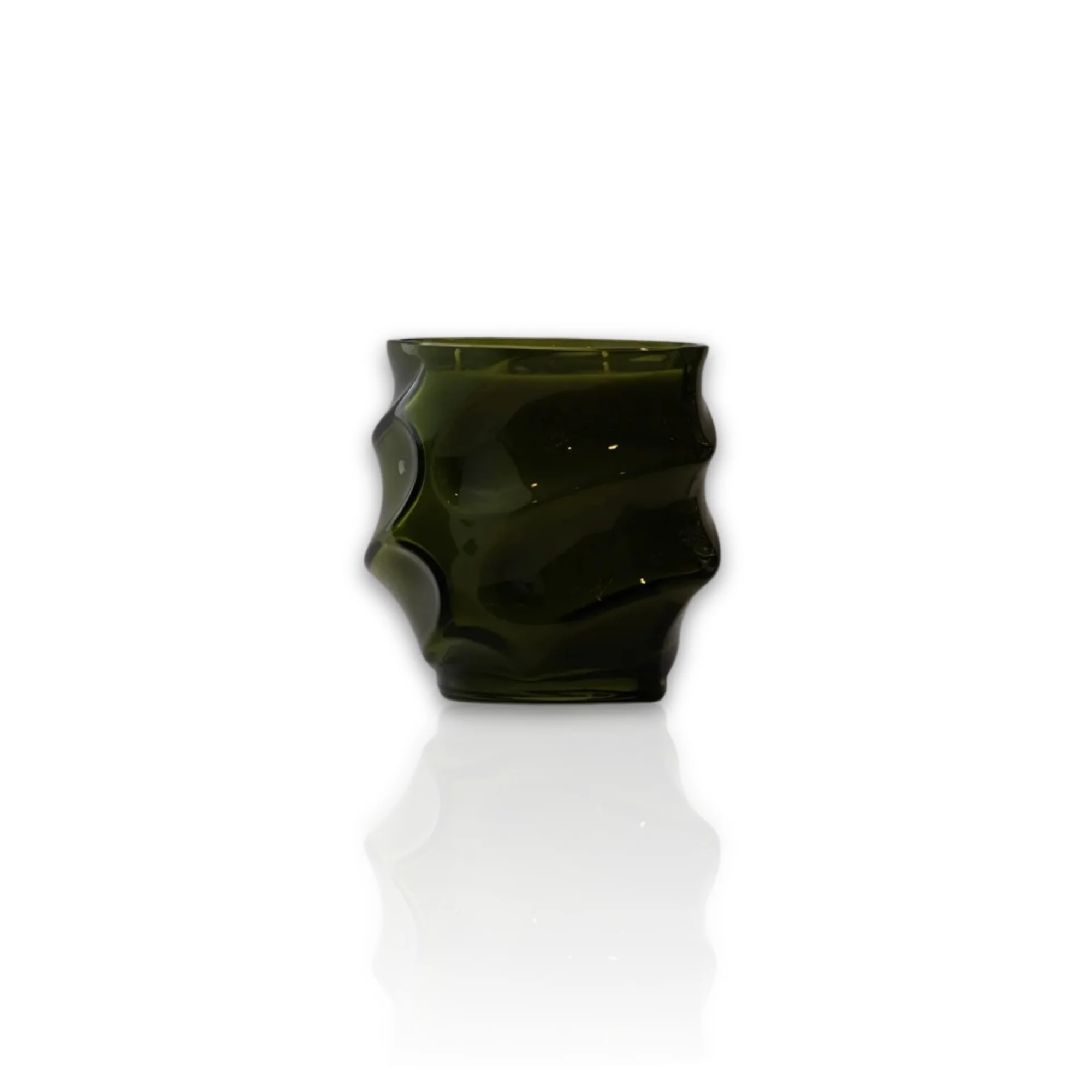 Black Large Handblown Glass Candle Holder - Green Wave Form | Marleth