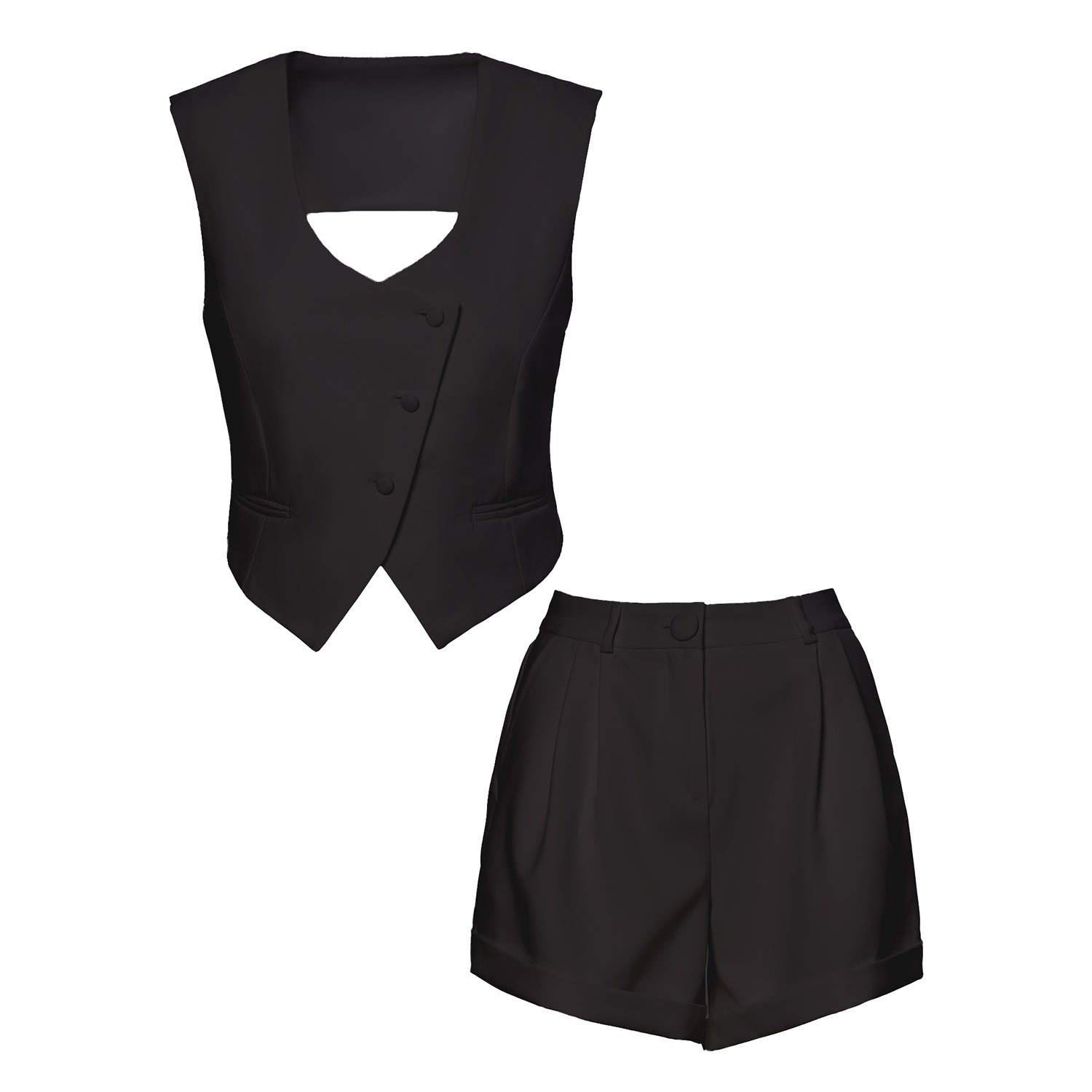 Bluzat Women's Black Suit With Vest And Shorts In Black