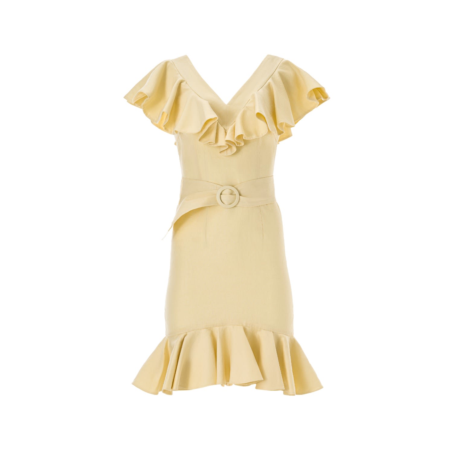 Women's Yellow Lemonade Ruffle Belted Dress | Medium | Lita Couture
