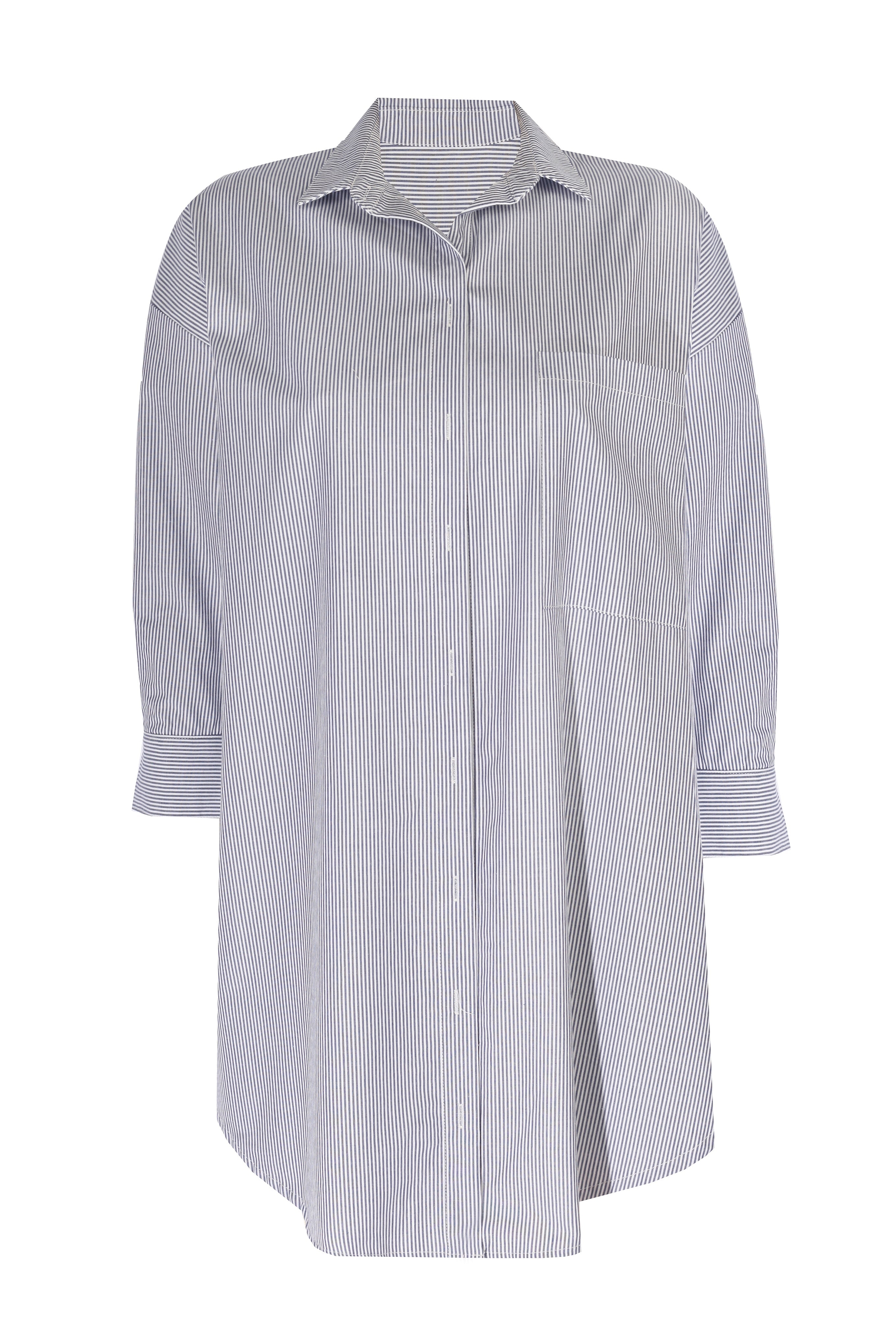 Yorstruly Women's Oversize Overshirt - Blue Striped In White