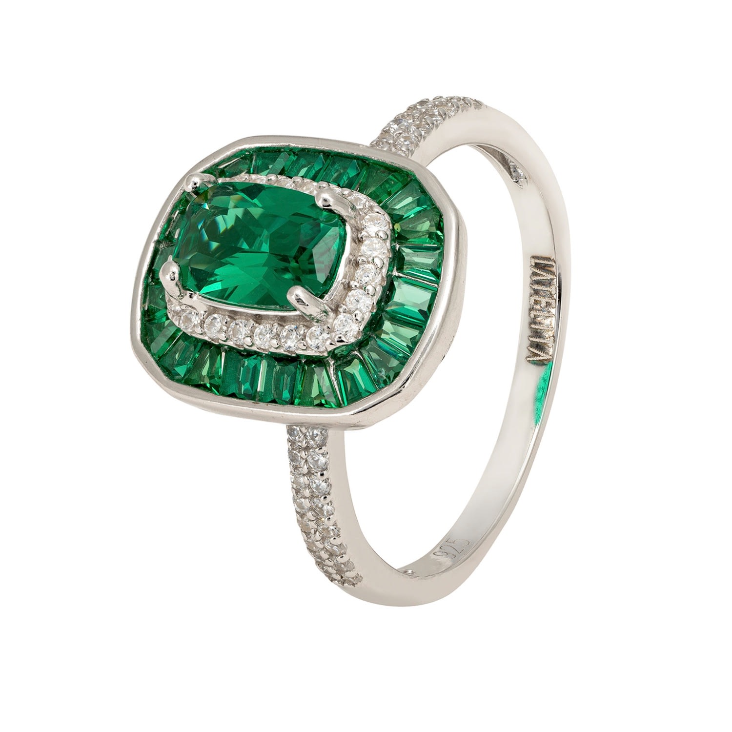 Women’s White / Silver / Green Great Gatsby Cocktail Ring Emerald Silver Latelita