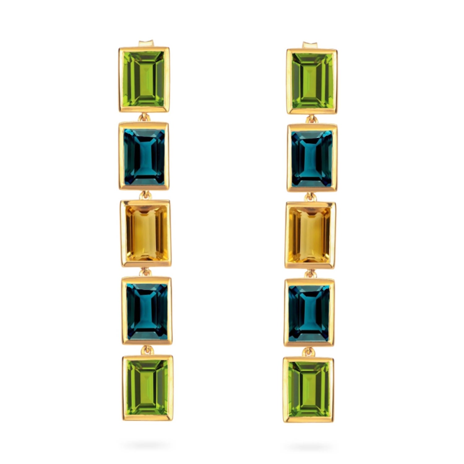 Women's Blue / Green Peridot Topaz Citrine Long Drop Earrings | Augustine Jewels