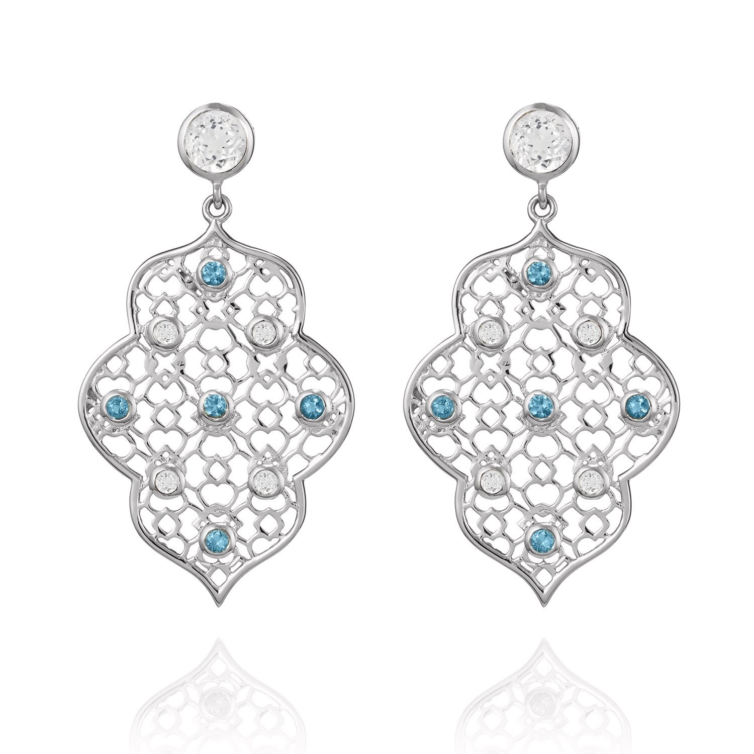 Augustine Jewels - Silver Filigree Earrings In Blue Topaz & White Topaz