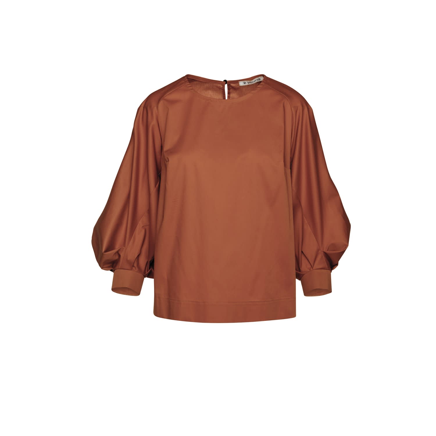 Chocolate Top With Bishop Sleeves In Sustainable Fabric Conquista Wolf Badger