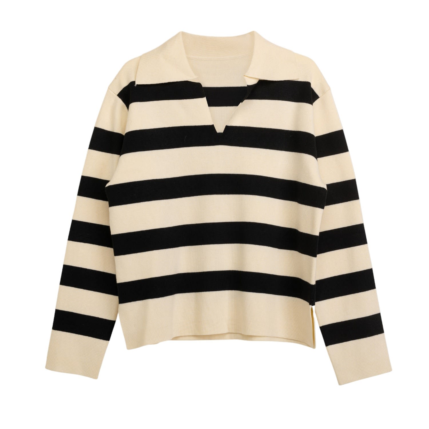 Women’s Neutrals Striped Polo Neck Pullover Medium Dolores Promesas