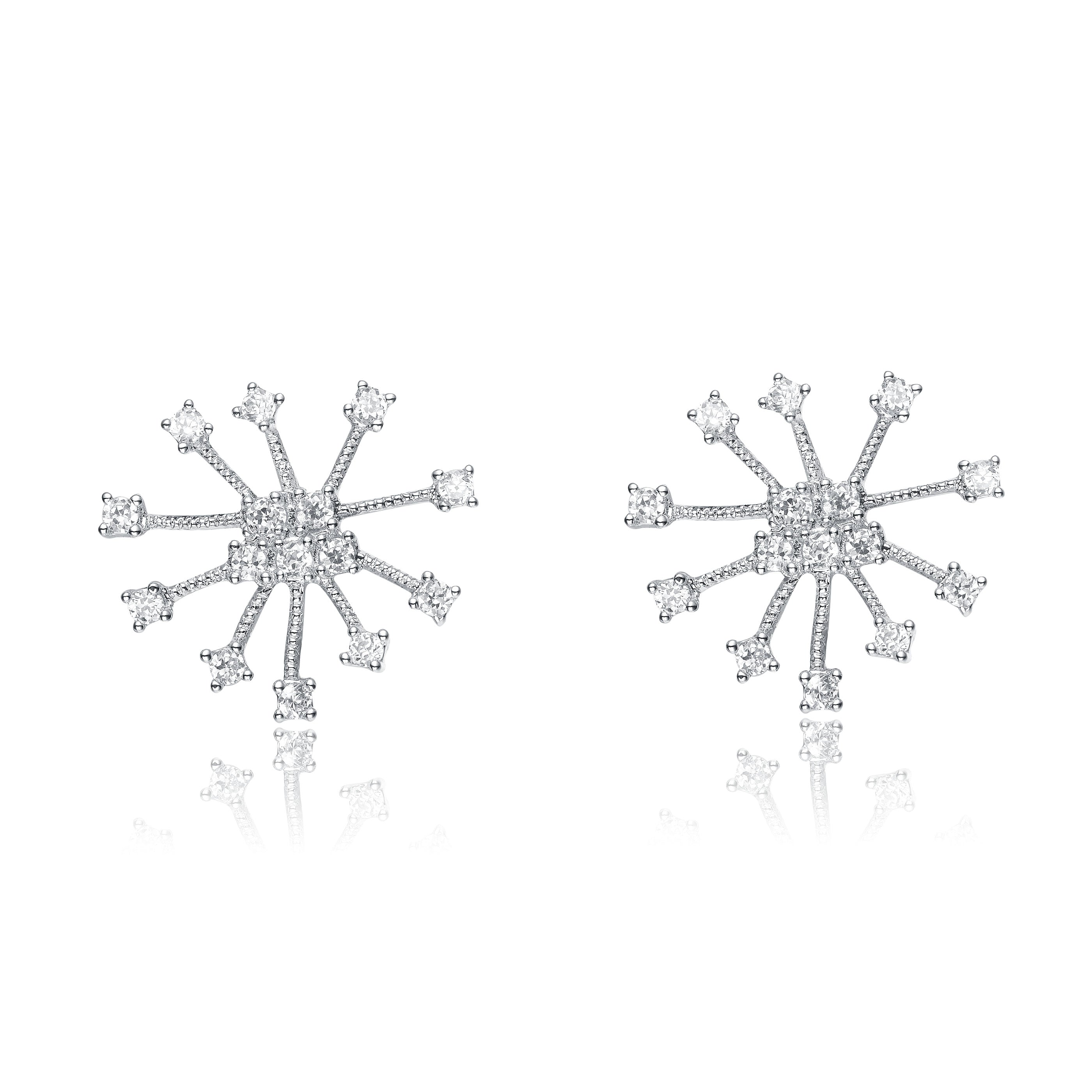 Genevive Jewelry Women's White / Silver Cubic Zirconia Sterling Silver White Gold Plated Round Spike Earrings In Multi