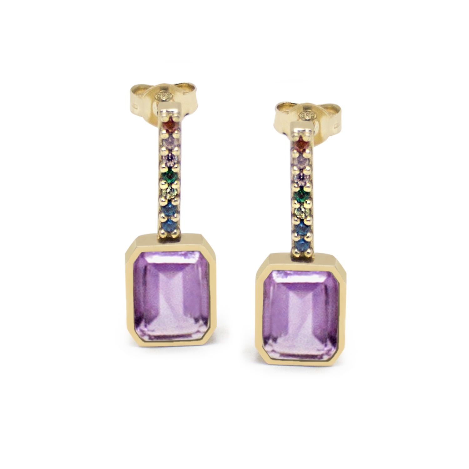 Women’s Pink / Purple / Gold Luccichio Gold Vermeil Amethyst Rainbow Earrings Vintouch Italy