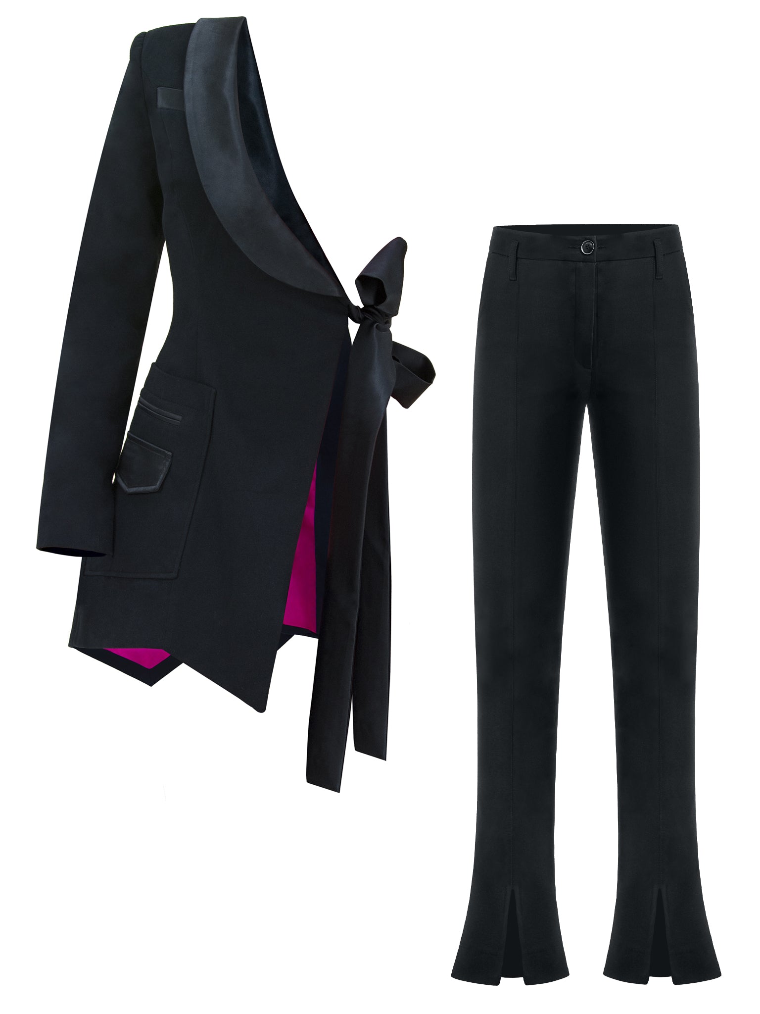 Tia Dorraine Black Double Identity Statement Blazer & Trousers Suit In Black