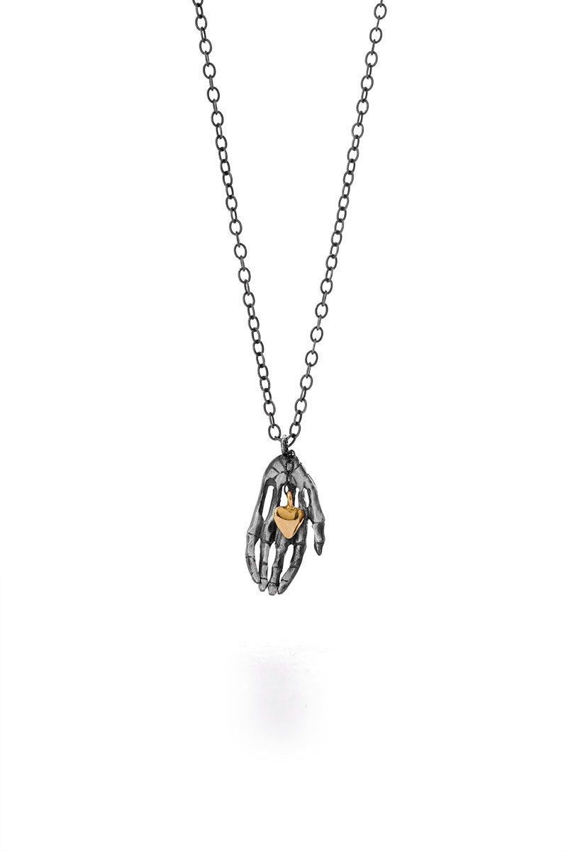 Women’s Gold / Silver Milagros - Necklace - Silver Hand With A Small Gold Heart Orrifinn Jewels