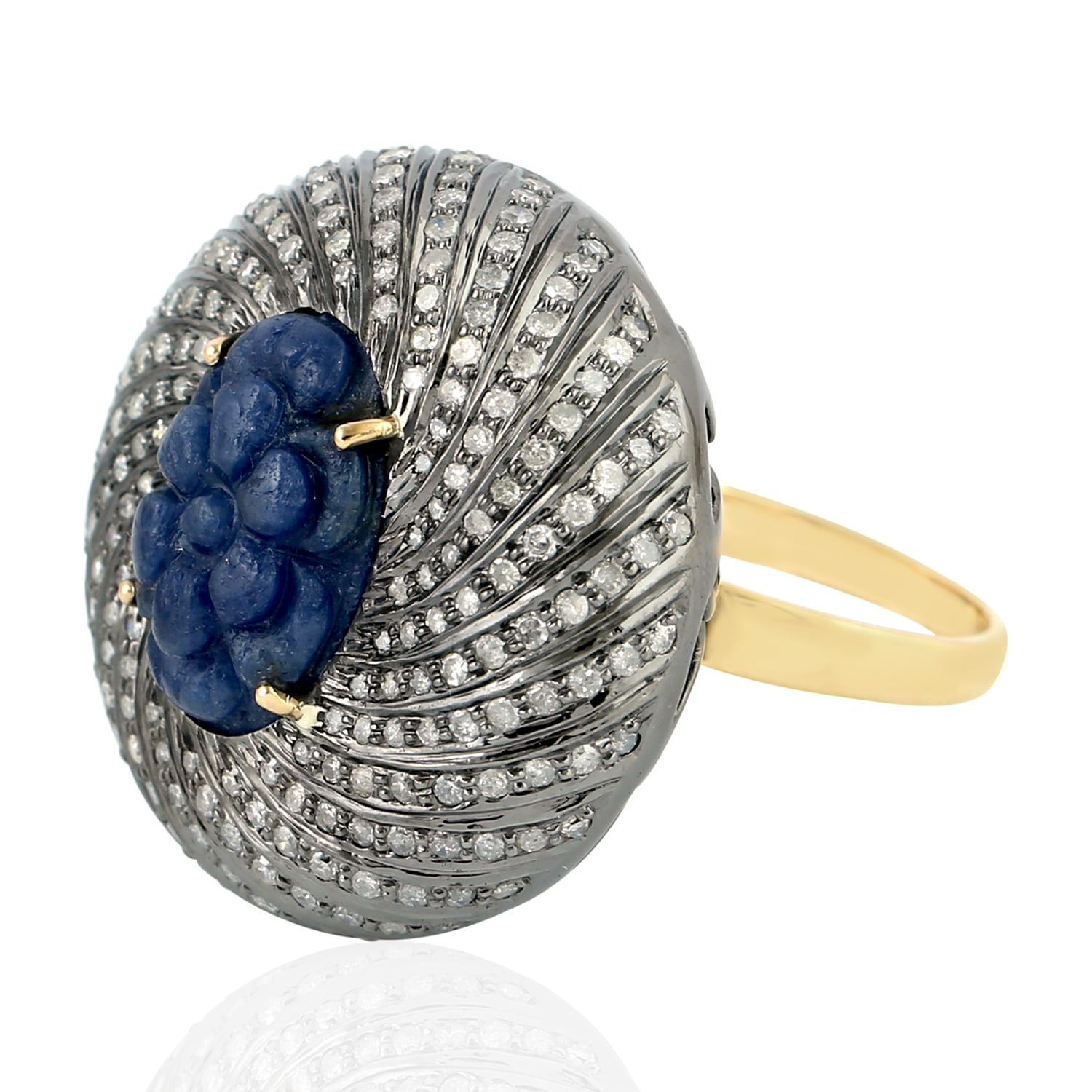 Women’s White / Yellow / Orange Sapphire Pave Diamond 18K Gold 925 Sterling Silver Dome Ring Artisan