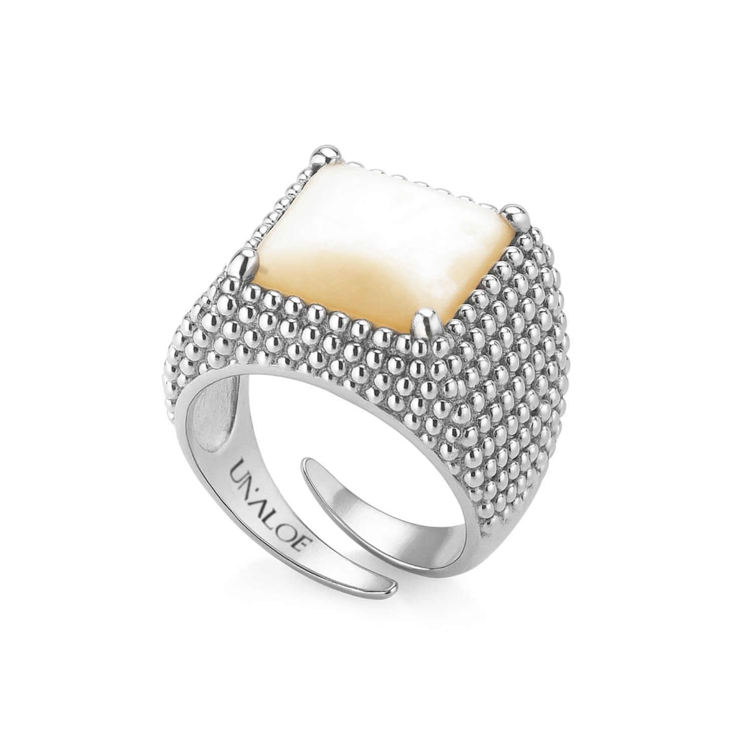 Unaloe Women's Silver / White Adjustable Square Ring Sterling Silver With Mother Of Pearl In Multi