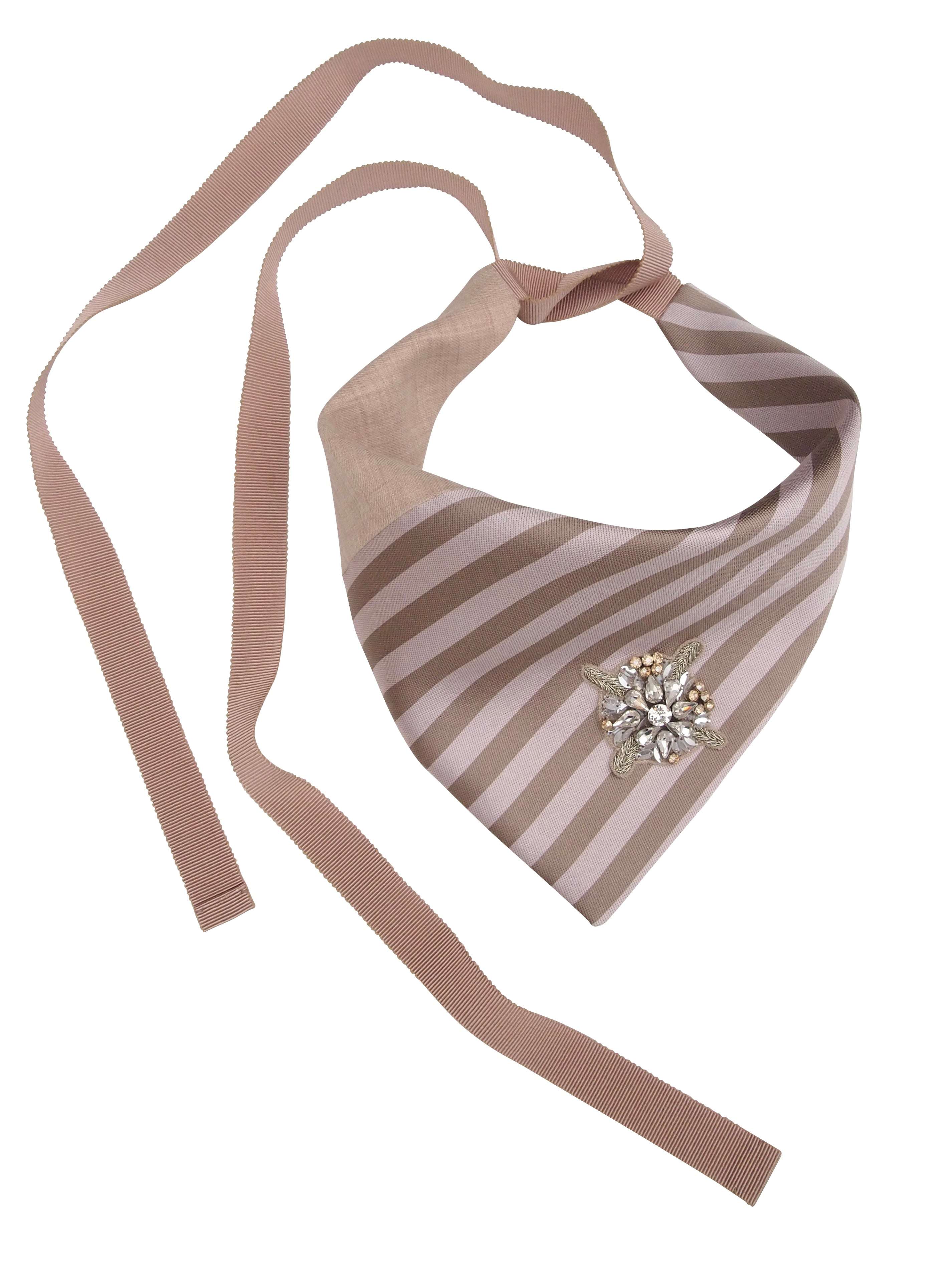 Capitana Women's Rose Gold / Neutrals Small Striped Neck Scarf Valloni With Sparkling Appliqué & Ribbons In R In Gold