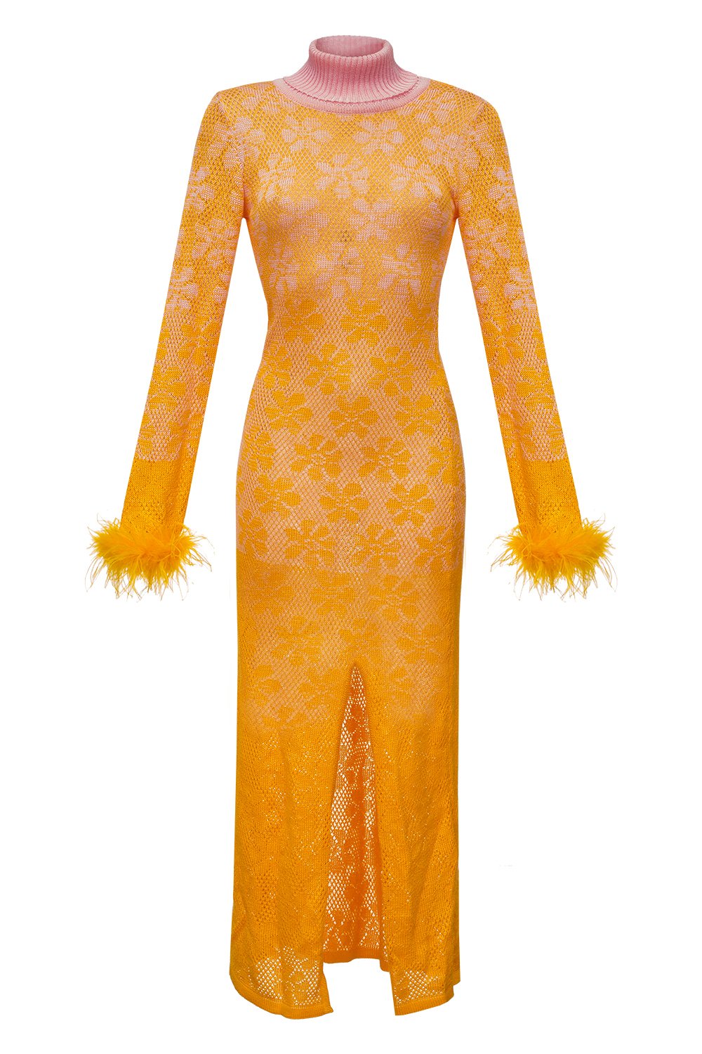 Women's Yellow Maxi Knit Dress With Handmade Knit Details | Large | Andreeva