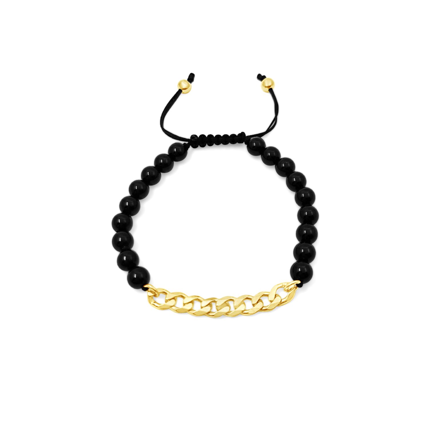 Lutiro Women's Gold / Black Black Onyx Beads With Curb Chain Bracelet-gold