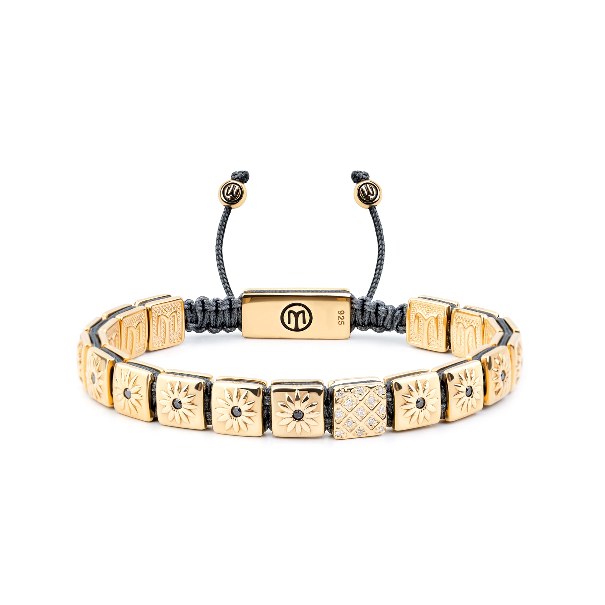 Mahigan Women's Gold / Grey Macrame Bracelet With Moissanite & Dark Gray String In Gold The - Sun Worshipper